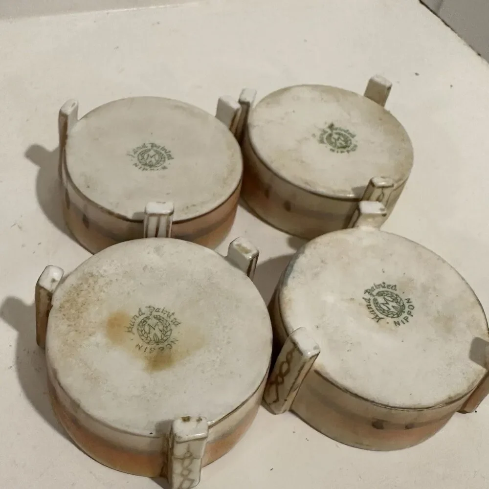 Antique 4 Nippon Porcelain Hand Painted Salt Cellars Individual Salt